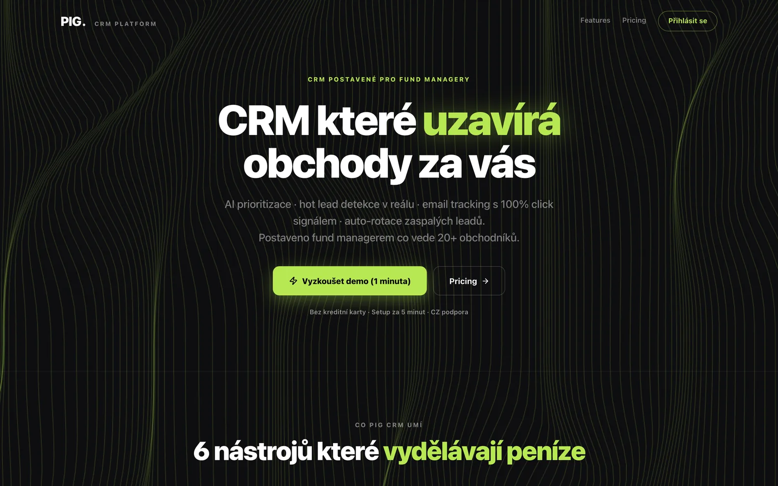 PIG CRM — úvodní stránka aplikace